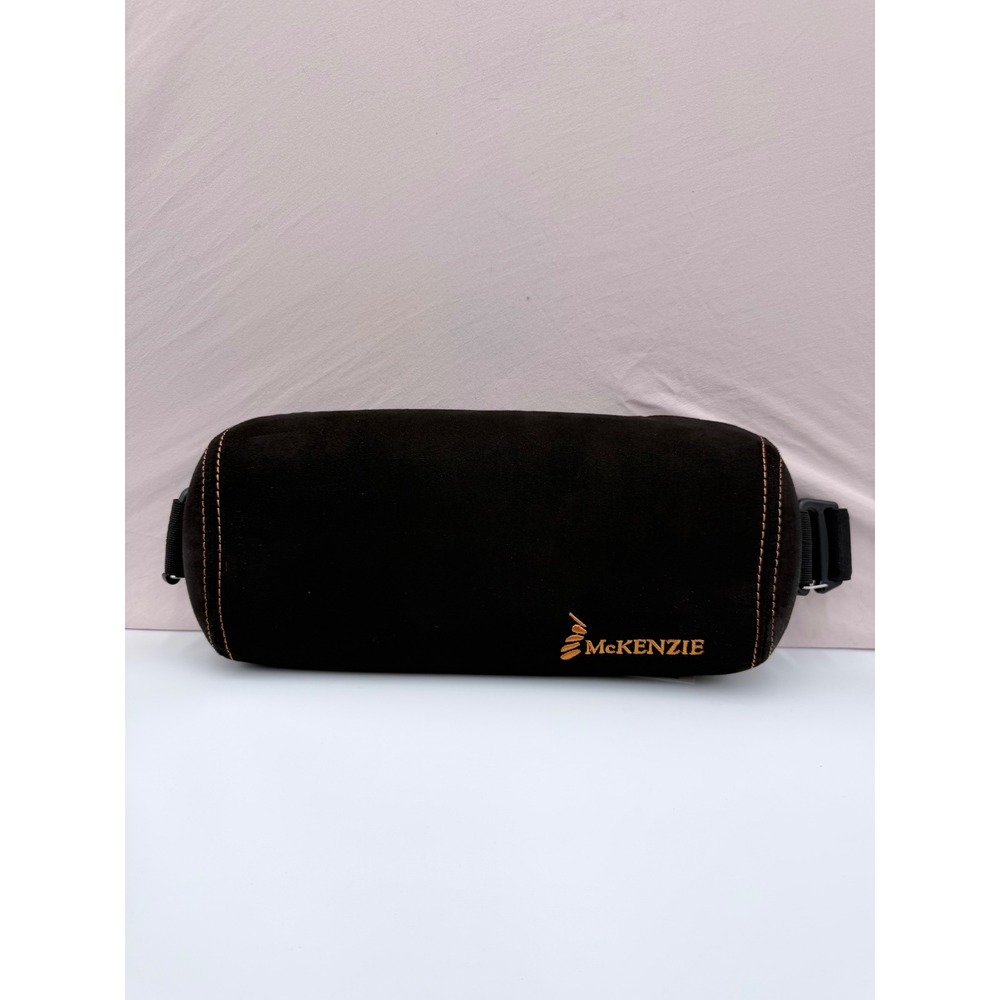 McKenzie Lumbar Roll Back Support Cushion Black Suede Adjustable Strap Buckle